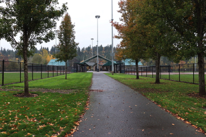 Two baseball fields with amenities along the trail route
